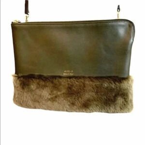 Rare High Fashion Genuine Leather Olive Green and  Real Fur Trimmed  Crossbody